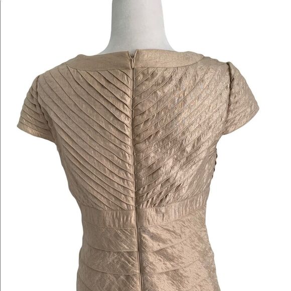 Adrianna Papell Gold Tiered Shutter Pleat Sheath Dress | Size 10 - Picture 6 of 14